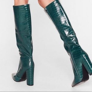 NASTY GAL We Knee Business Faux Leather Croc Boots